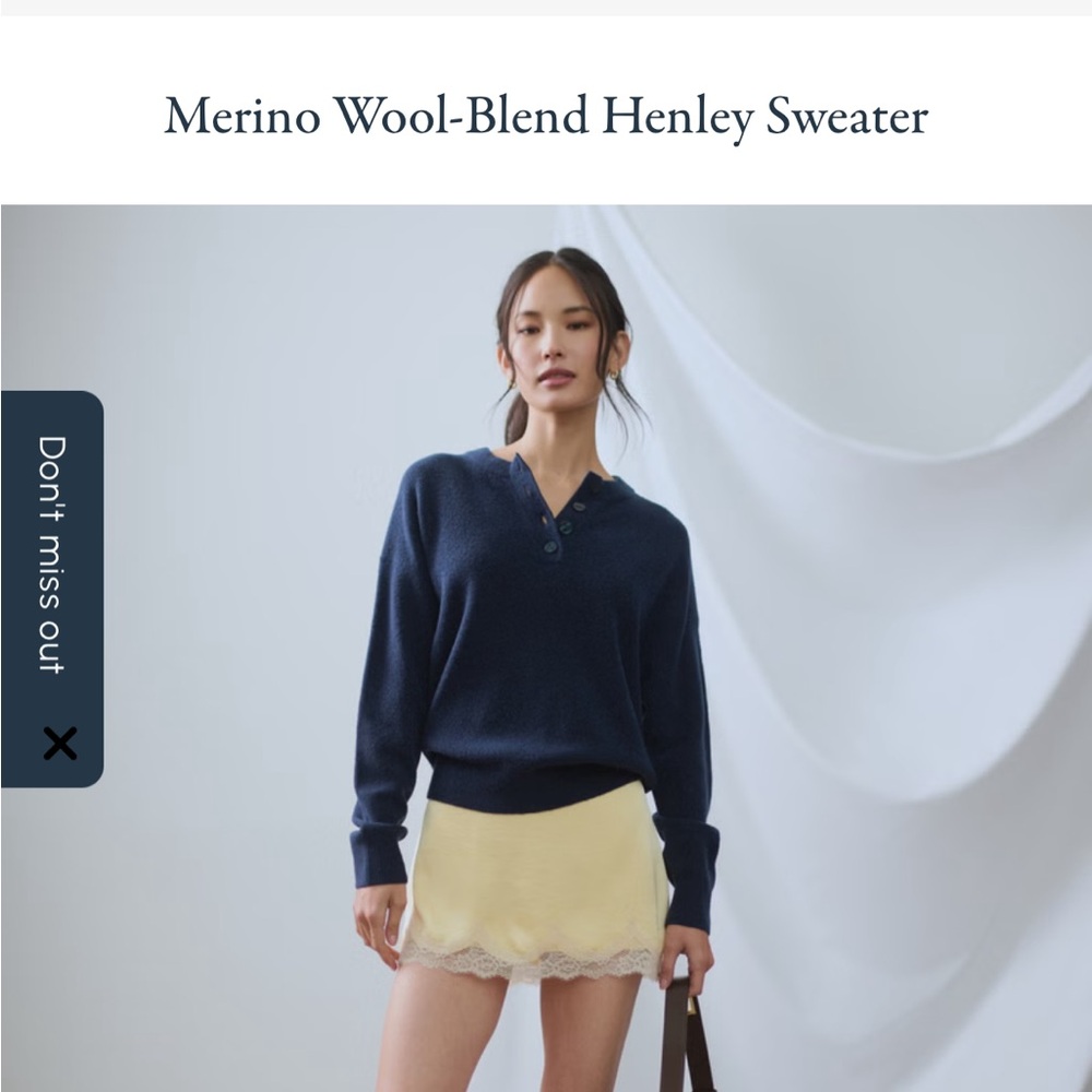 Navy Merino Wool-Blend Henley Sweater